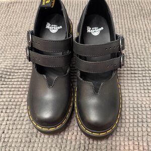 Dr. Martens Black Kids Dress Shoes with Yellow Stitching
